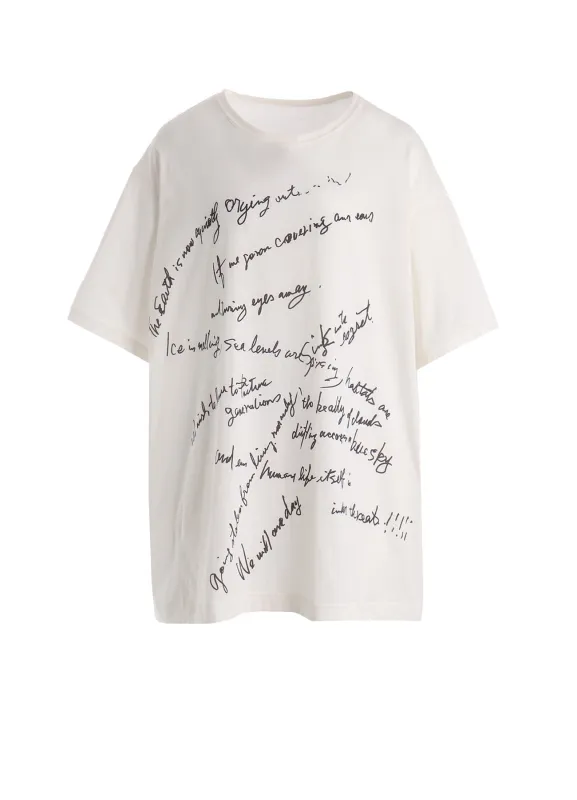 COTTON SINGLE JERSEY HAND WRITING PT SHORT SLV T made by Yohji Yamamoto