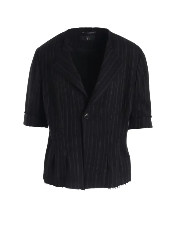 RY/ STRIPE COLLARLESS SHORT JACKET sold by Yohji Yamamoto