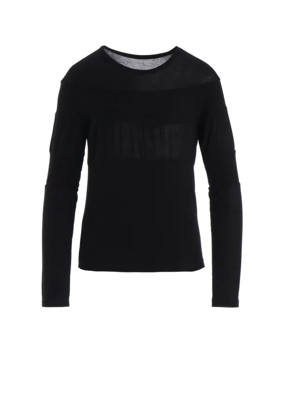 GAUZE JERSEY X RIB PANEL ROUND NECK LONG SLEEVE TEE sold by Yohji Yamamoto