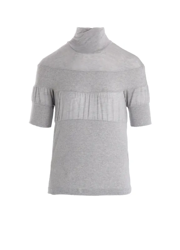 GAUZE JERSEY X RIB PANEL HIGH NECK SHORT SLEEVE TEE sold by Yohji Yamamoto
