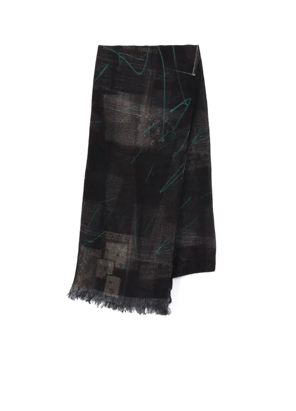 RAYON/LINEN NEWSPAPER PRINT SCARF sold by Yohji Yamamoto