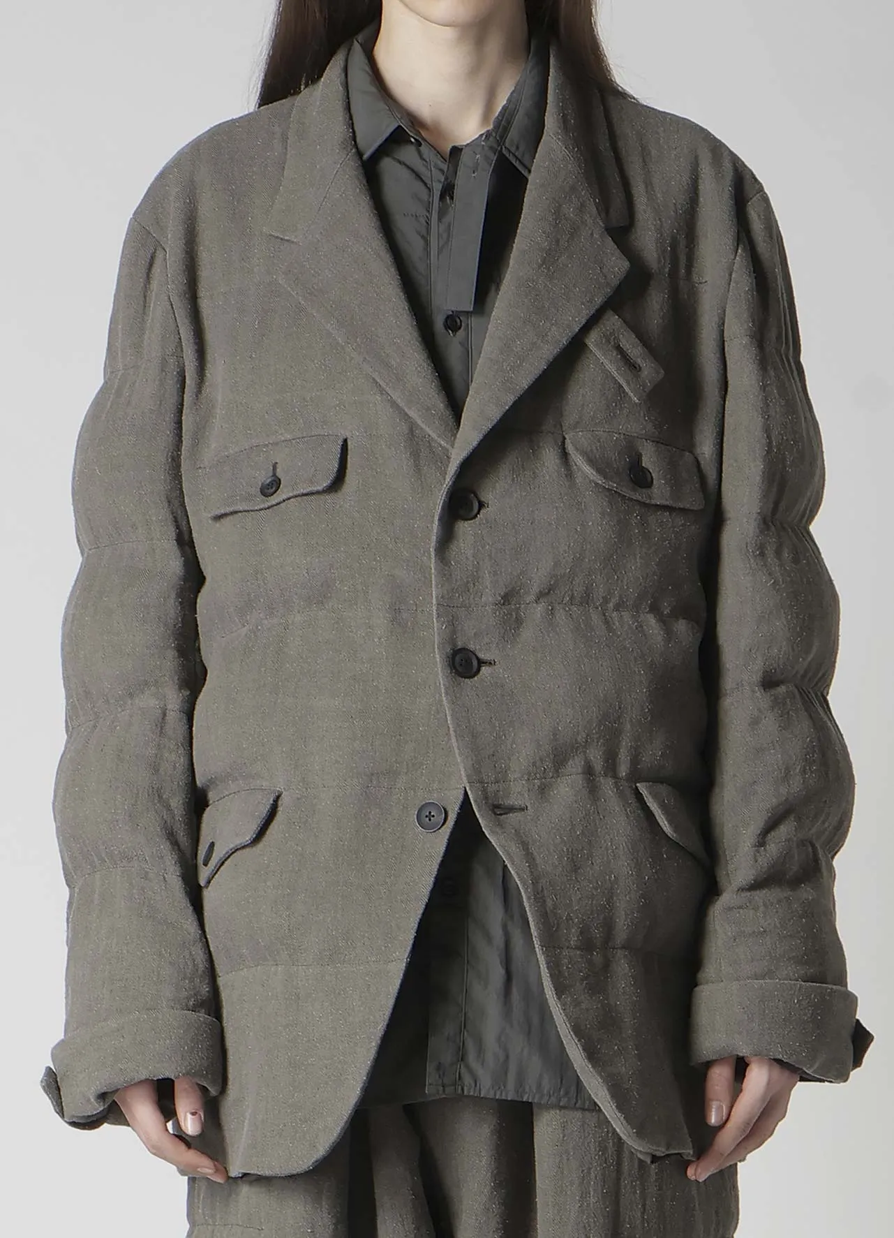 SILK LINEN INKED 3 BUTTONS HORIZONTAL PADDED JACKET sold by Yohji Yamamoto product image thumbnail 3