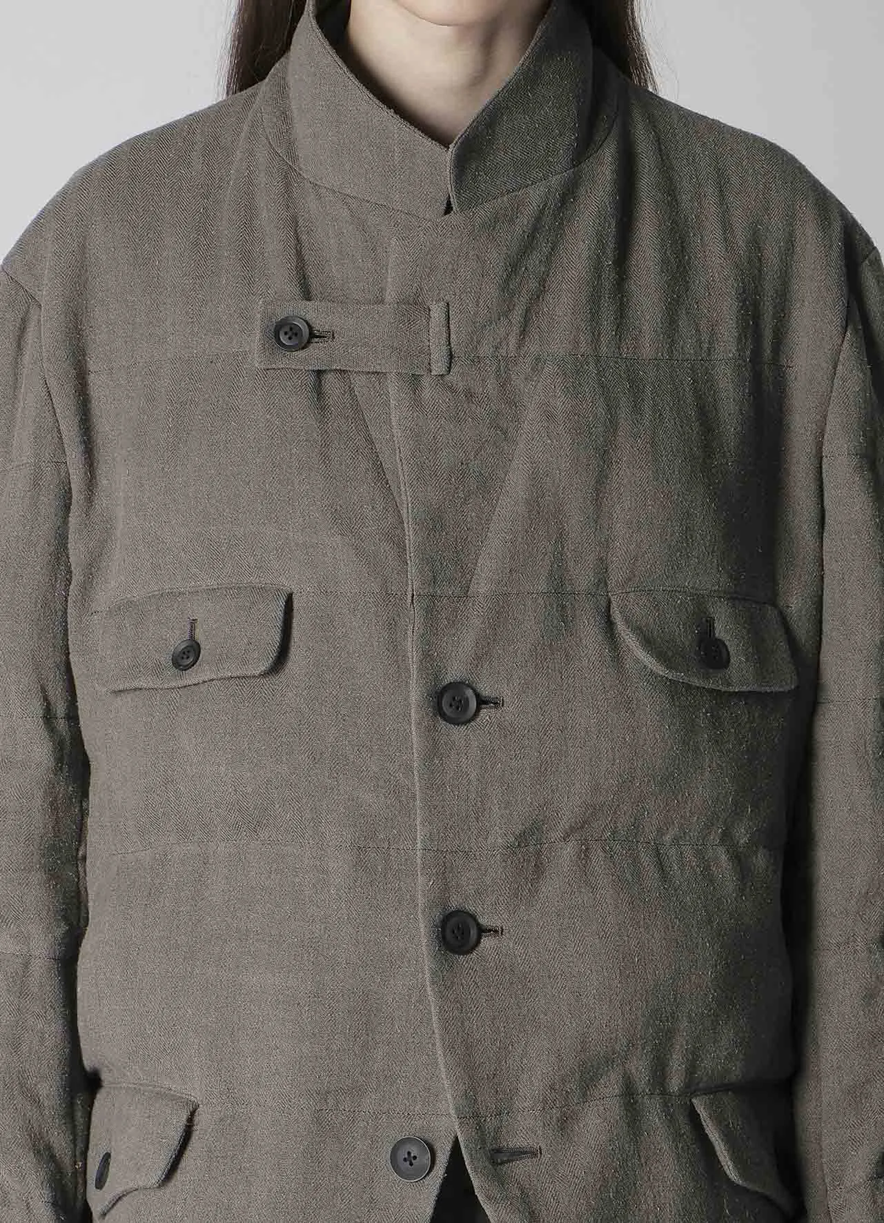 SILK LINEN INKED 3 BUTTONS HORIZONTAL PADDED JACKET sold by Yohji Yamamoto product image thumbnail 4
