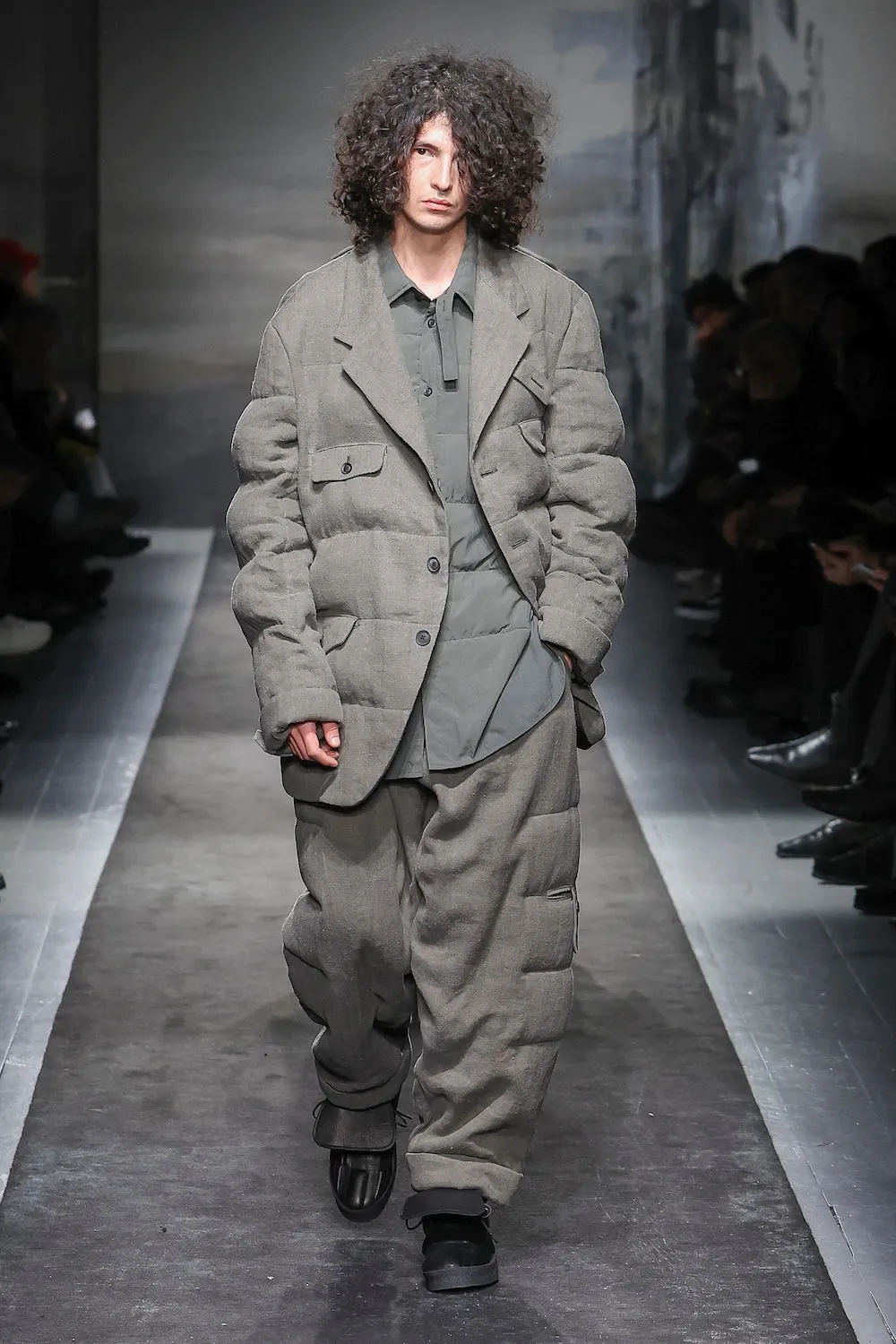 SILK LINEN INKED 3 BUTTONS HORIZONTAL PADDED JACKET sold by Yohji Yamamoto product image thumbnail 2