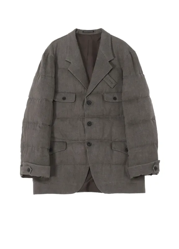 SILK LINEN INKED 3 BUTTONS HORIZONTAL PADDED JACKET made by Yohji Yamamoto