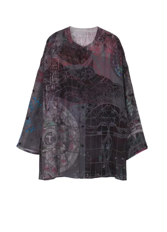 BAROQUE PATTERN COLLARLESS BLOUSE made by Yohji Yamamoto