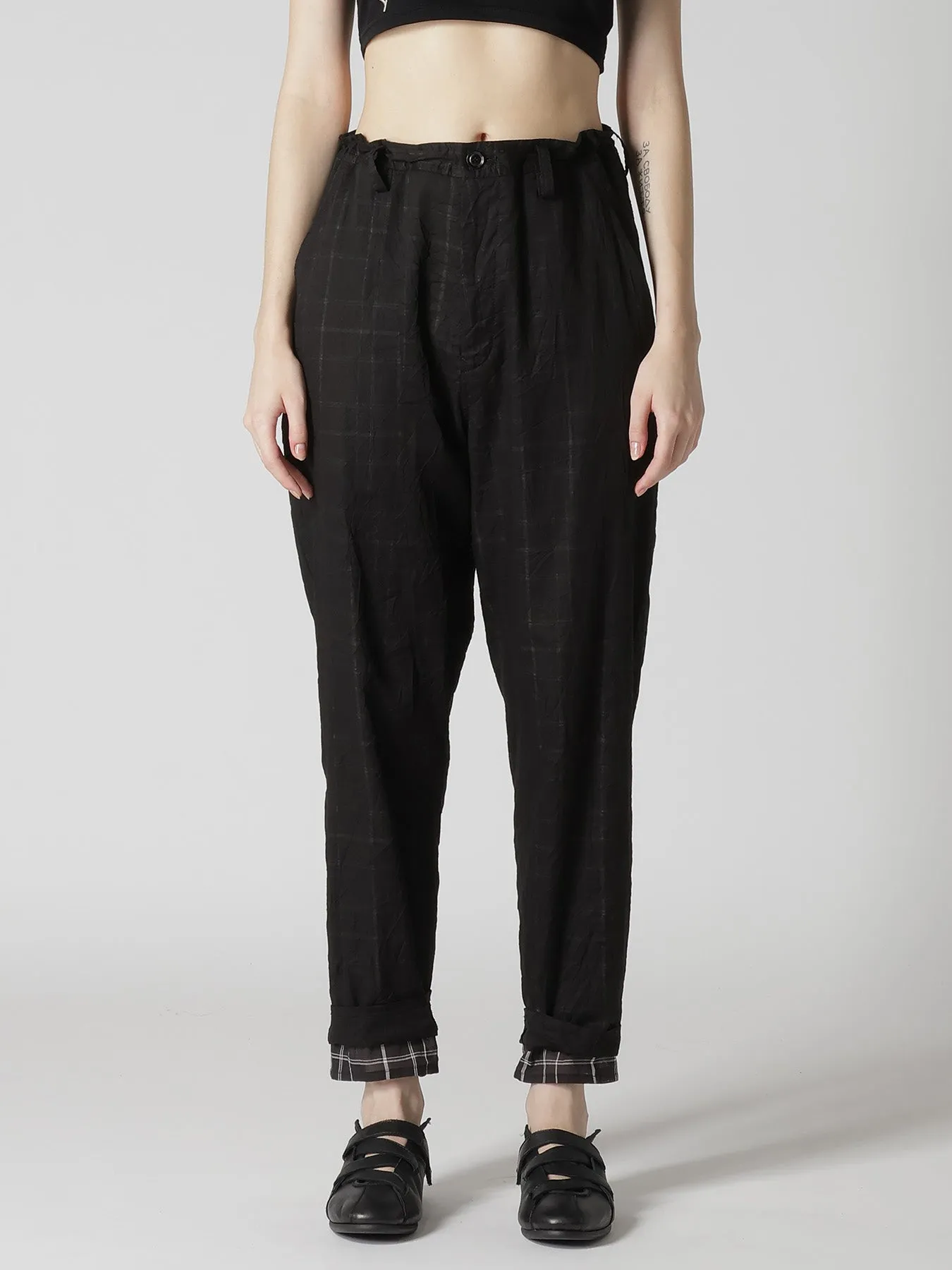 SHEER COTTON-LINEN PLAID LAYER PANTS sold by Yohji Yamamoto product image thumbnail 4