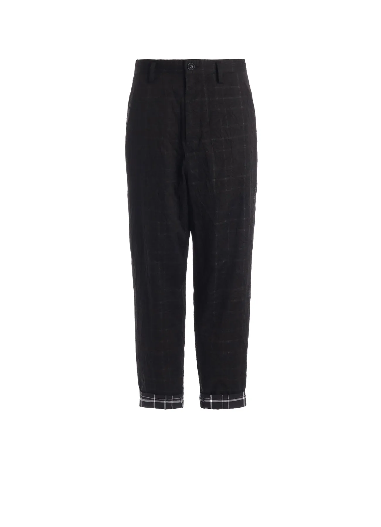 SHEER COTTON-LINEN PLAID LAYER PANTS sold by Yohji Yamamoto