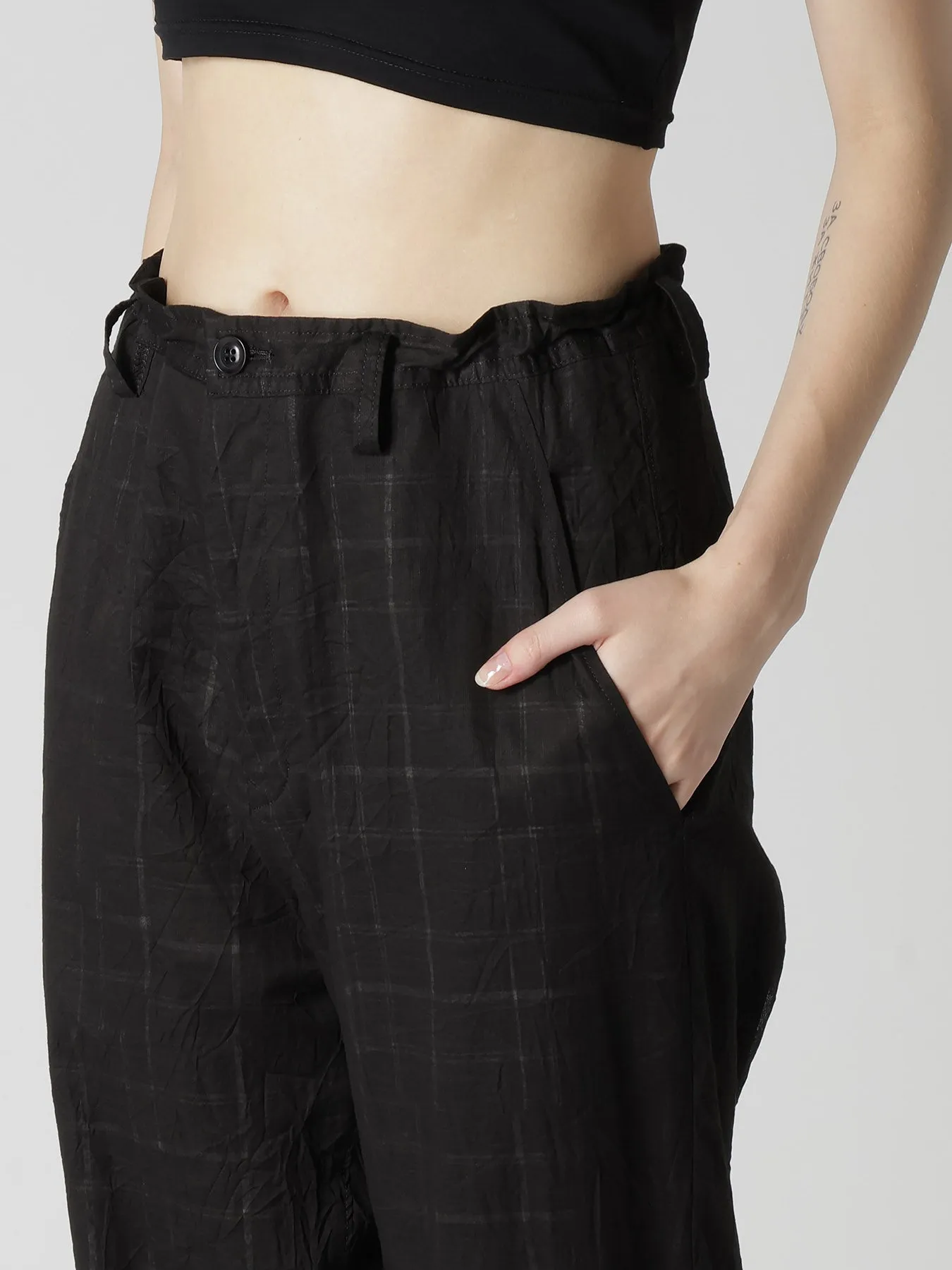 SHEER COTTON-LINEN PLAID LAYER PANTS sold by Yohji Yamamoto product image thumbnail 5