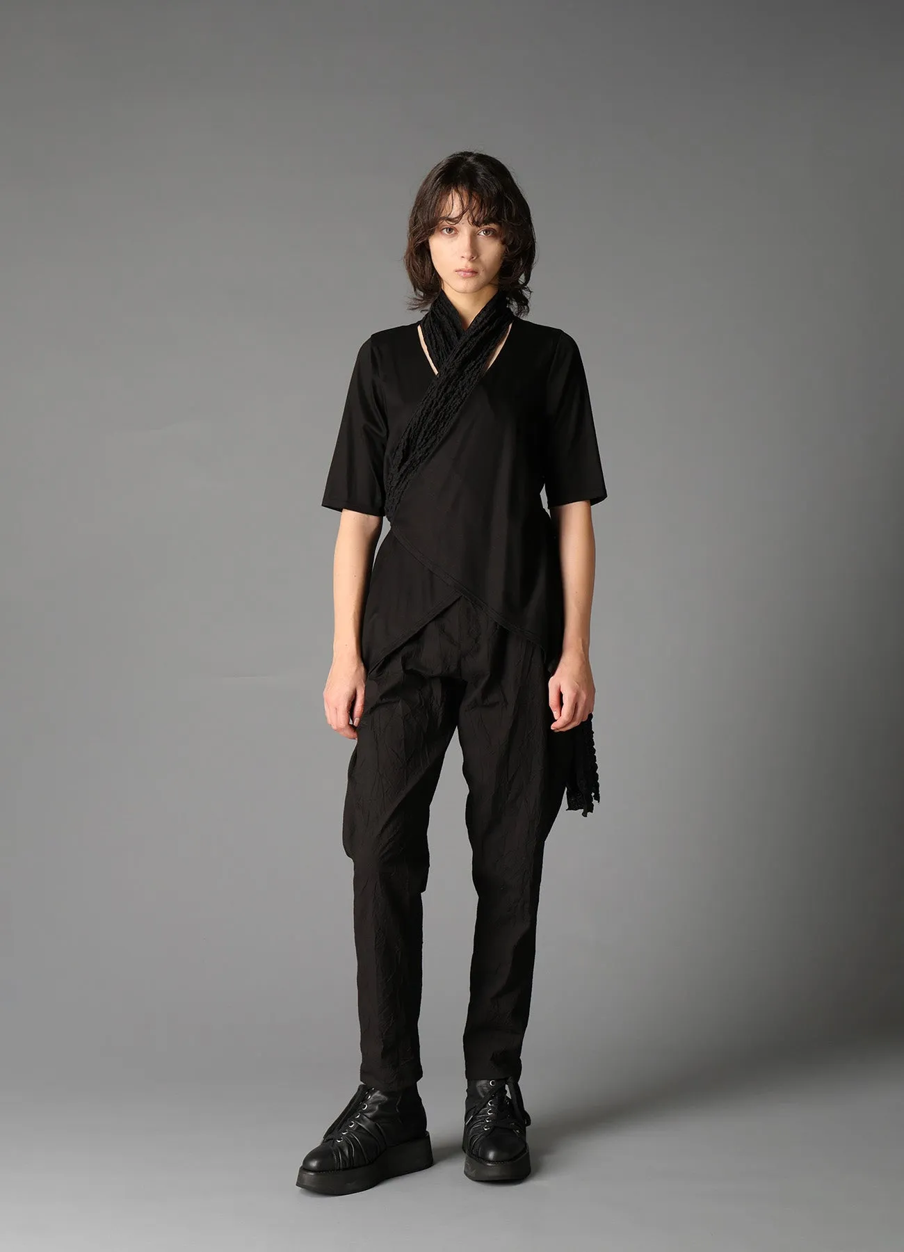 SINGLE JERSEY+SHRINKED LACE SCARF DETAIL SHORT CARDIGAN sold by Yohji Yamamoto product image thumbnail 4