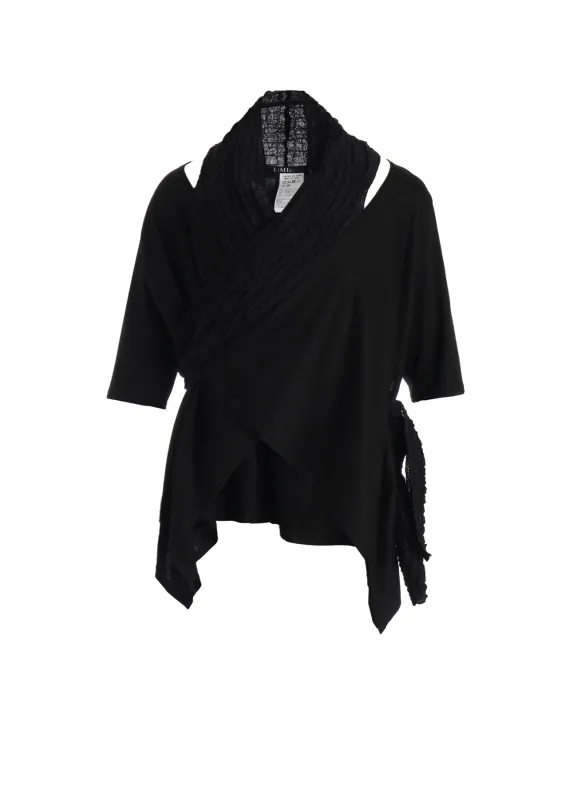 SINGLE JERSEY+SHRINKED LACE SCARF DETAIL SHORT CARDIGAN sold by Yohji Yamamoto