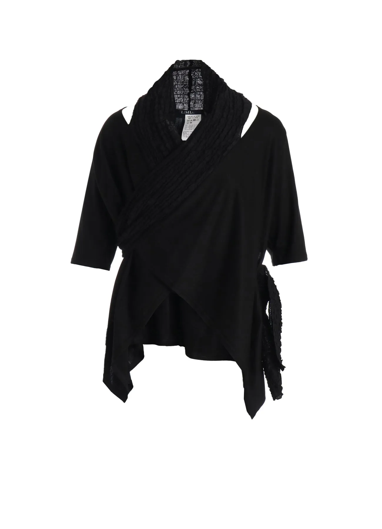 SINGLE JERSEY+SHRINKED LACE SCARF DETAIL SHORT CARDIGAN sold by Yohji Yamamoto