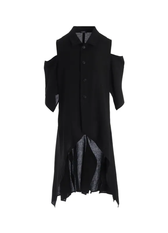 CELLULOSE/ LINEN LAWN OPEN SHOULDER LONG JACKET made by Yohji Yamamoto