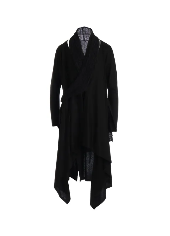 SINGLE JERSEY+SHRINKED LACE SCARF DETAIL LONG CARDIGAN A made by Yohji Yamamoto