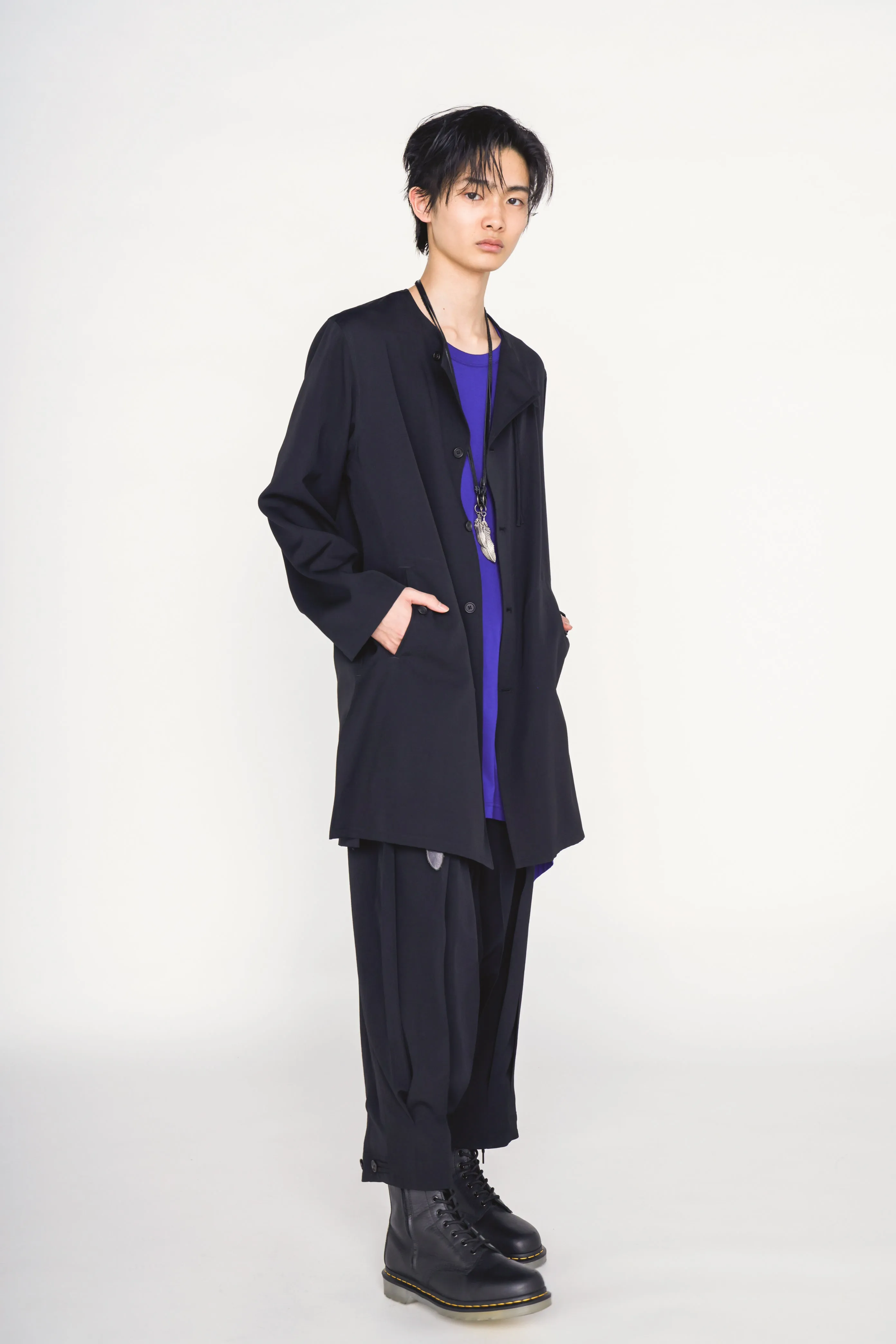 WASHER WOOL GABARDINE COLLARLESS LONG JACKET sold by Yohji Yamamoto product image thumbnail 5