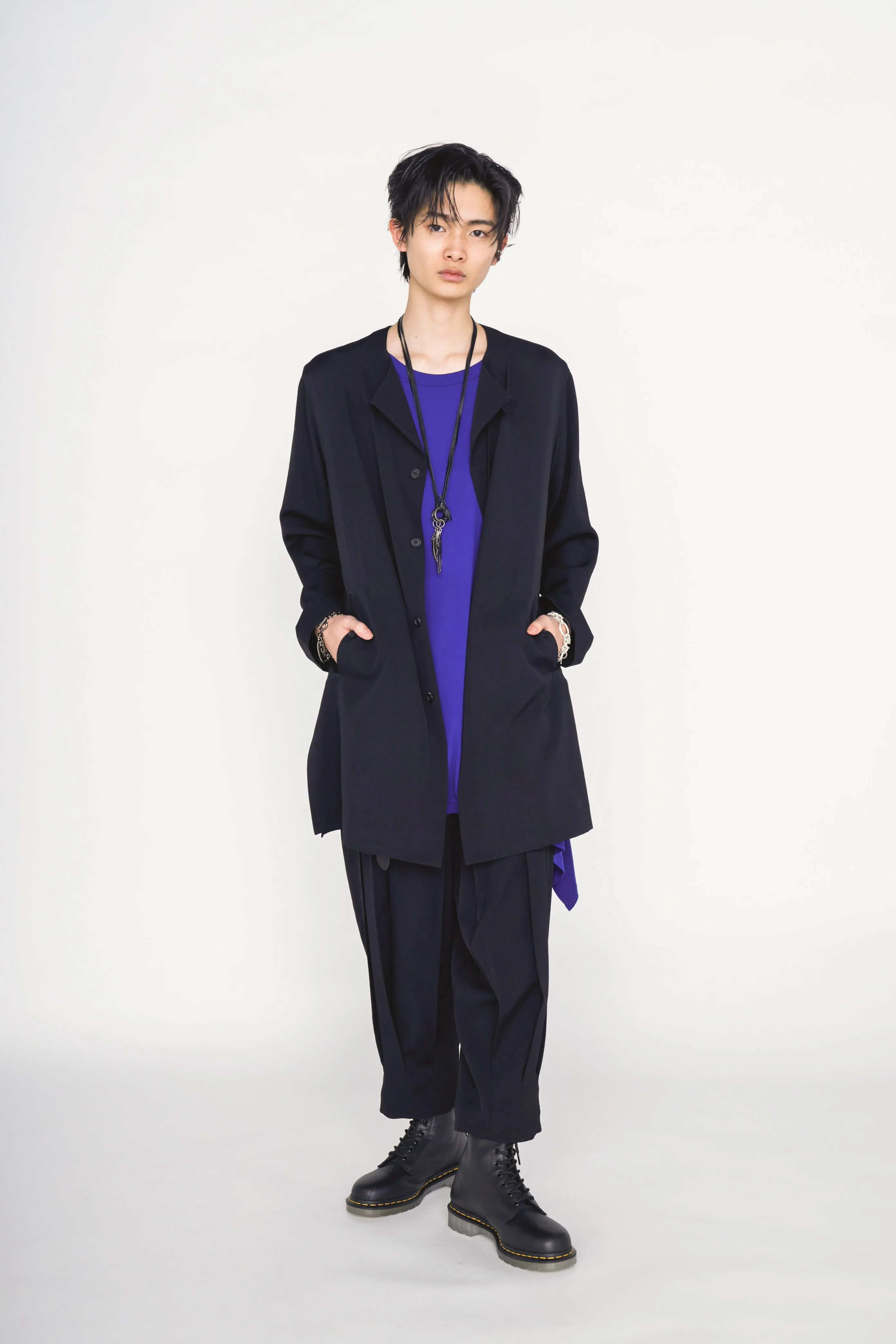 WASHER WOOL GABARDINE COLLARLESS LONG JACKET sold by Yohji Yamamoto product image thumbnail 2