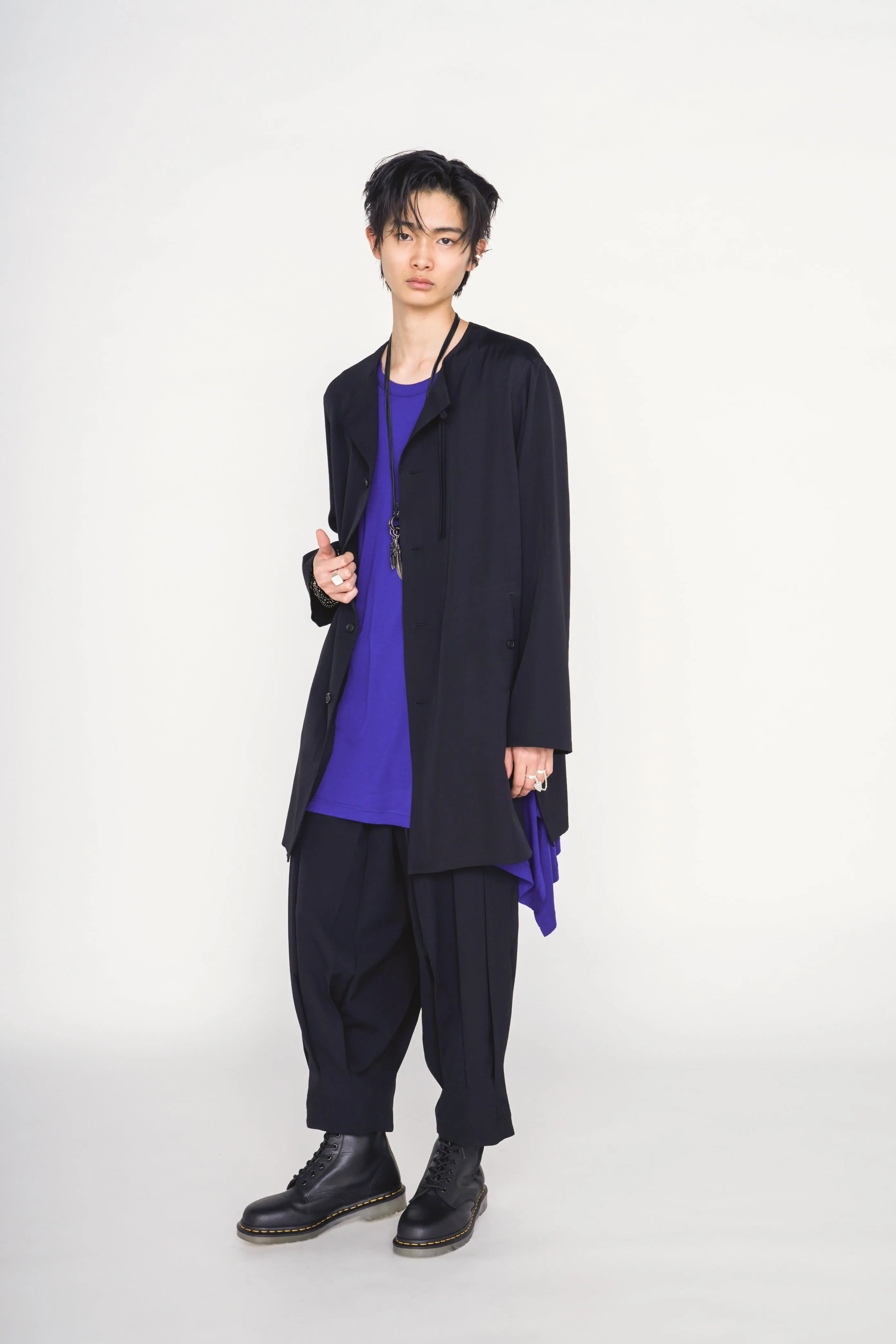 WASHER WOOL GABARDINE COLLARLESS LONG JACKET sold by Yohji Yamamoto product image thumbnail 3