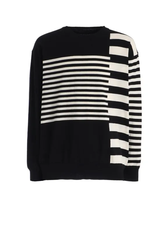 COTTON HIGH-TWIST INTARSIA BORDER PULLOVER made by Yohji Yamamoto