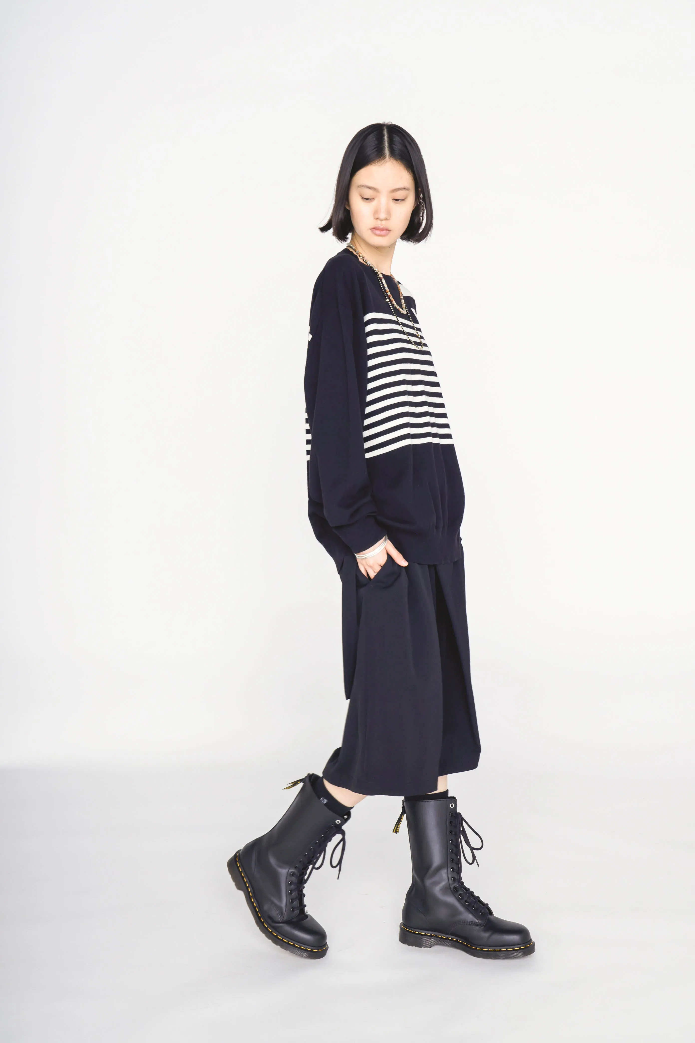 COTTON HIGH-TWIST INTARSIA BORDER PULLOVER sold by Yohji Yamamoto product image thumbnail 5