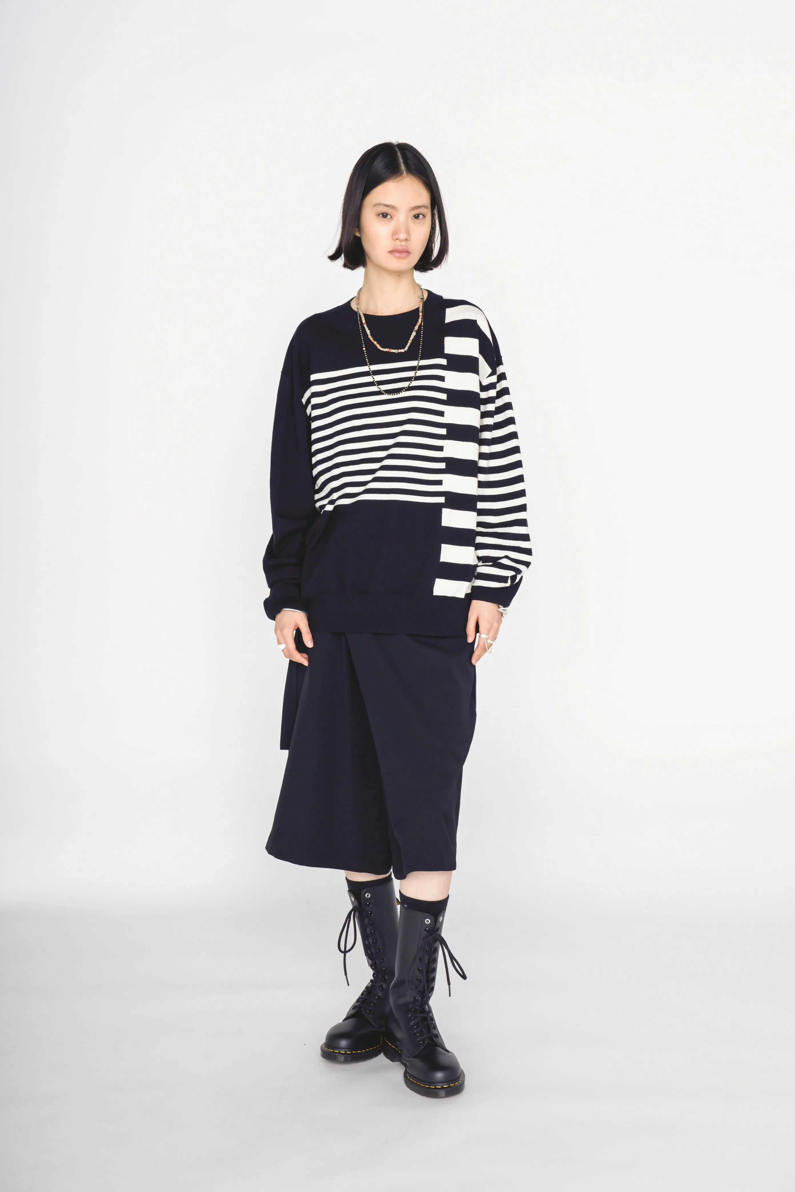 COTTON HIGH-TWIST INTARSIA BORDER PULLOVER sold by Yohji Yamamoto product image thumbnail 2