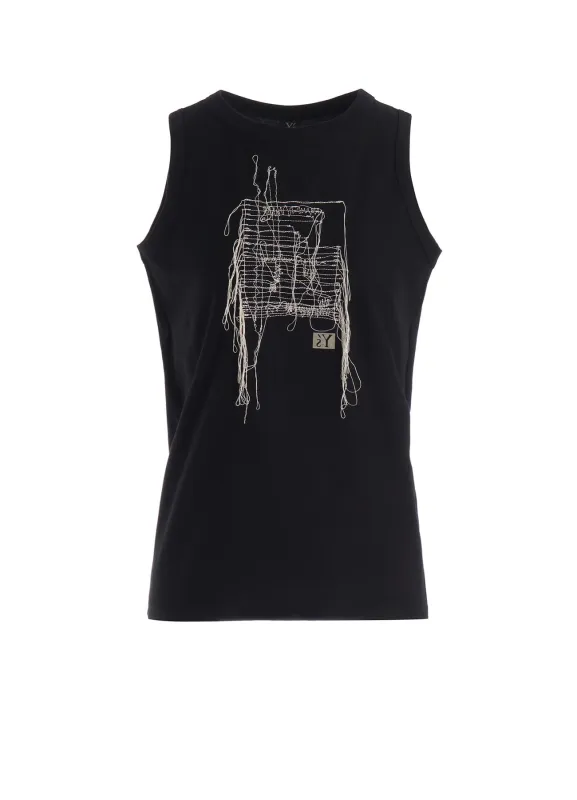 RANDOM STITCH EMBROIDERY SLEEVELESS TEE made by Yohji Yamamoto