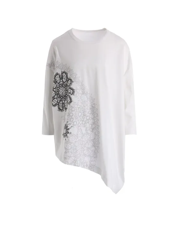 COTTON JERSEY LACE PRINT ASYMMETRIC DRAPE TEE made by Yohji Yamamoto