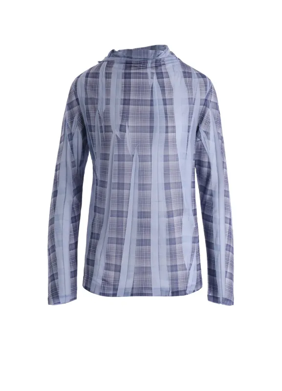 PLEATED PLAID PRINT OFF-NECK TEE made by Yohji Yamamoto