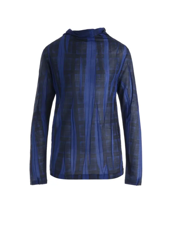 PLEATED PLAID PRINT OFF-NECK TEE made by Yohji Yamamoto
