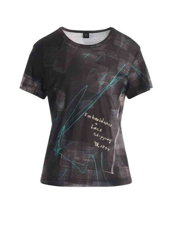 CELLULOSE NEWSPAPER PRINT SHORT SLEEVE TEE made by Yohji Yamamoto