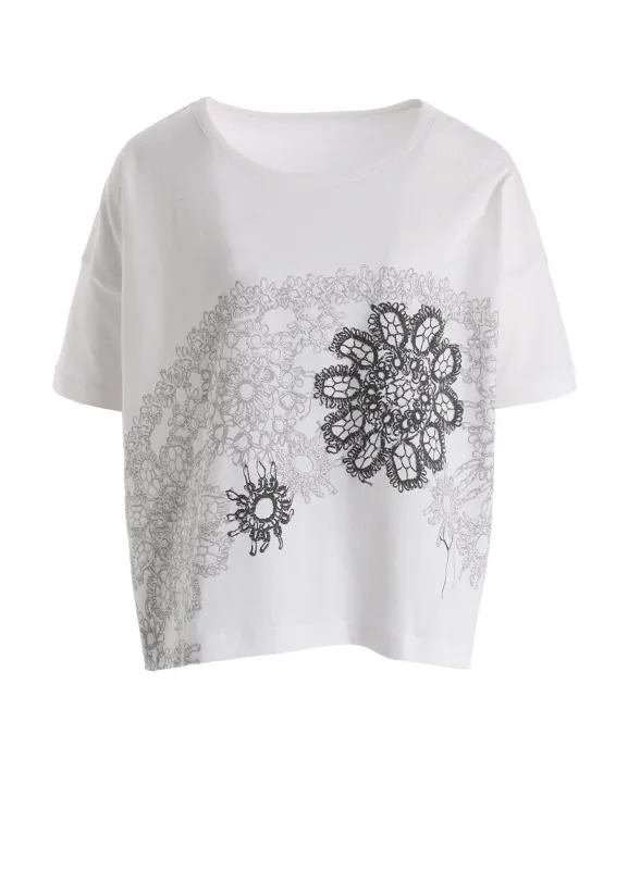 COTTON JERSEY LACE PRINT SHORT SLEEVE CROPED TEE made by Yohji Yamamoto