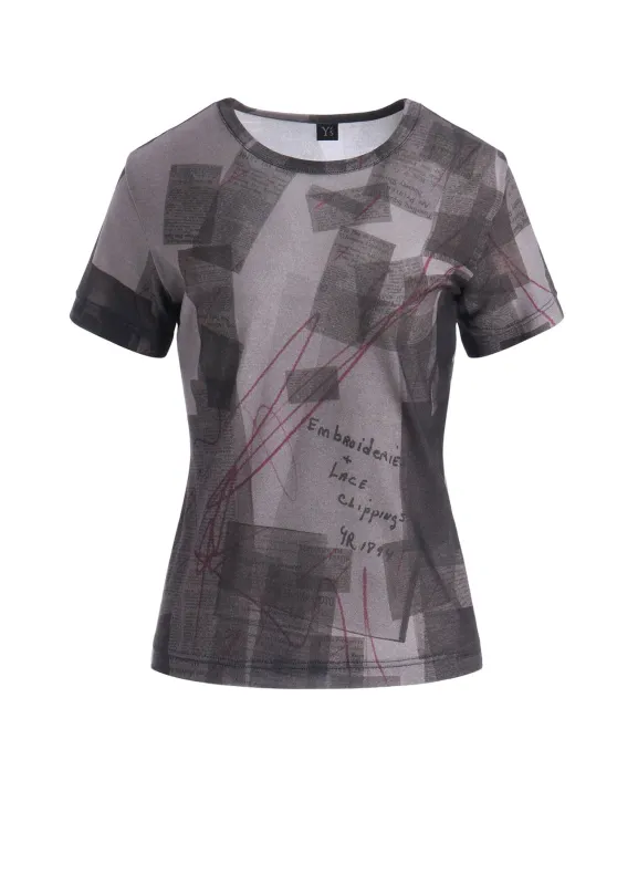 CELLULOSE NEWSPAPER PRINT SHORT SLEEVE TEE made by Yohji Yamamoto