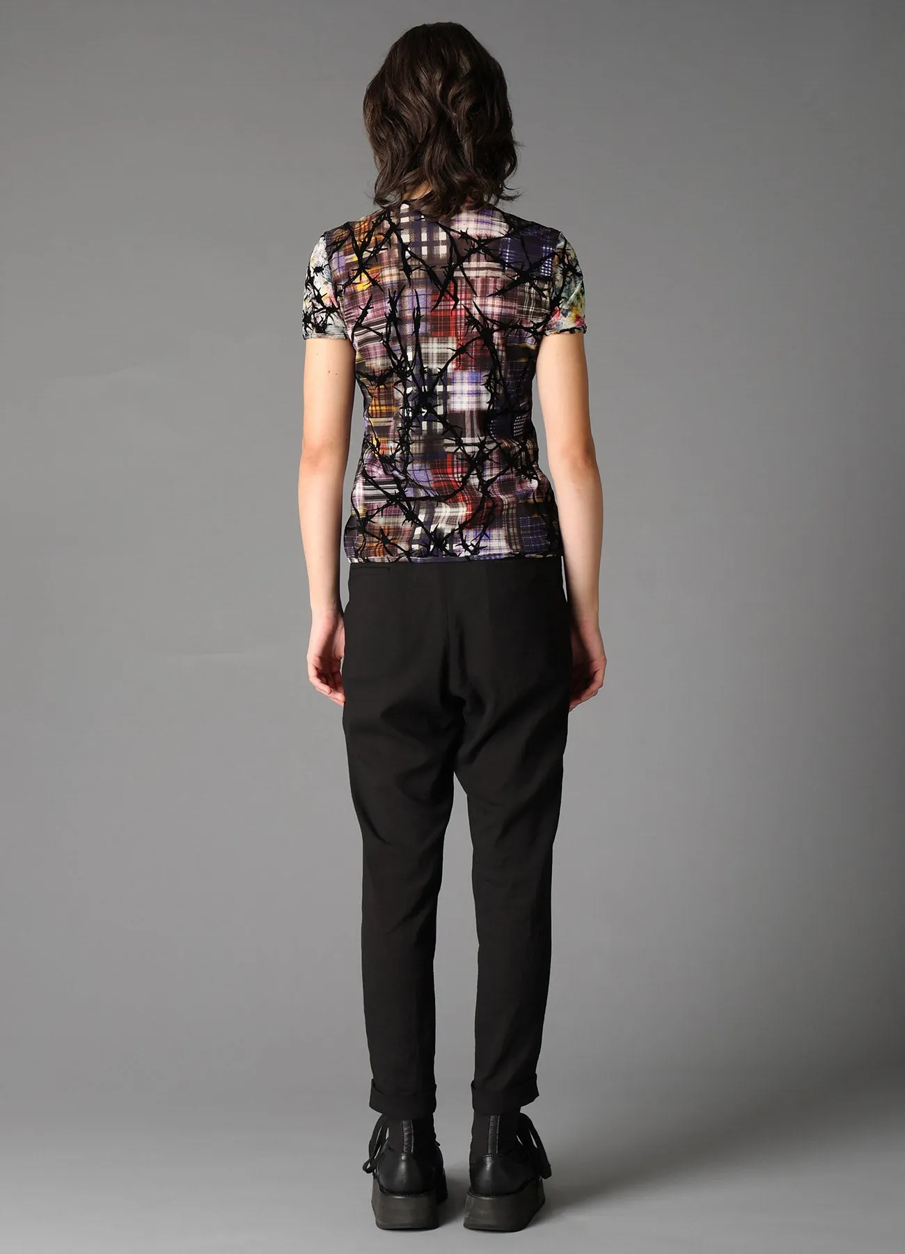 CHECK + FLORAL COMBINATION TIGHT SHORT SLEEVE T-SHIRT sold by Yohji Yamamoto product image thumbnail 4