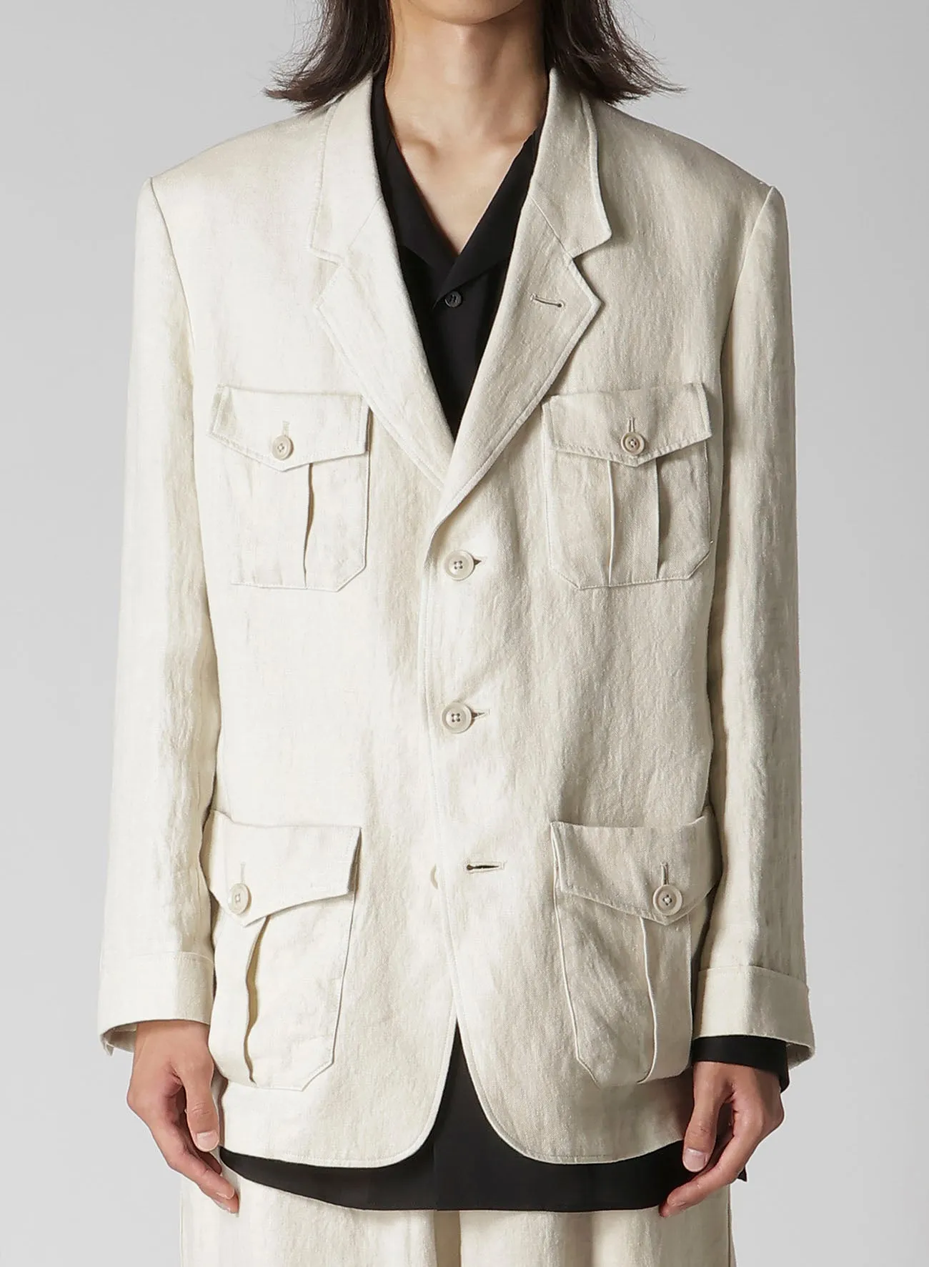 UN-DYED LINEN TWILL 4 POCKETS JACKET sold by Yohji Yamamoto product image thumbnail 2