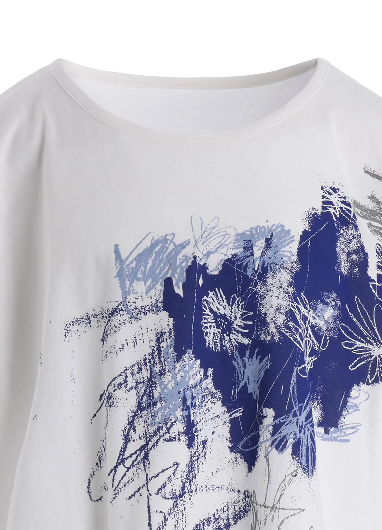 COTTON JERSEY FLOWER PRINT ROUND NECK LOOSE TEE sold by Yohji Yamamoto product image thumbnail 5