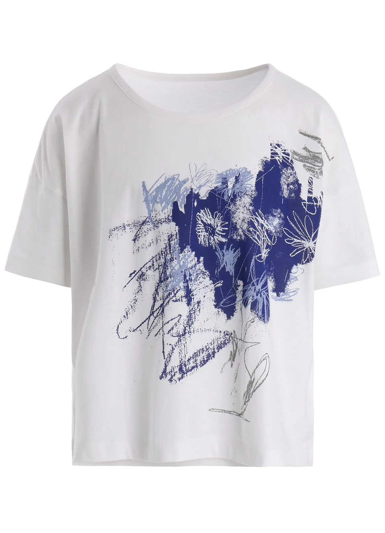 COTTON JERSEY FLOWER PRINT ROUND NECK LOOSE TEE sold by Yohji Yamamoto product image thumbnail 2