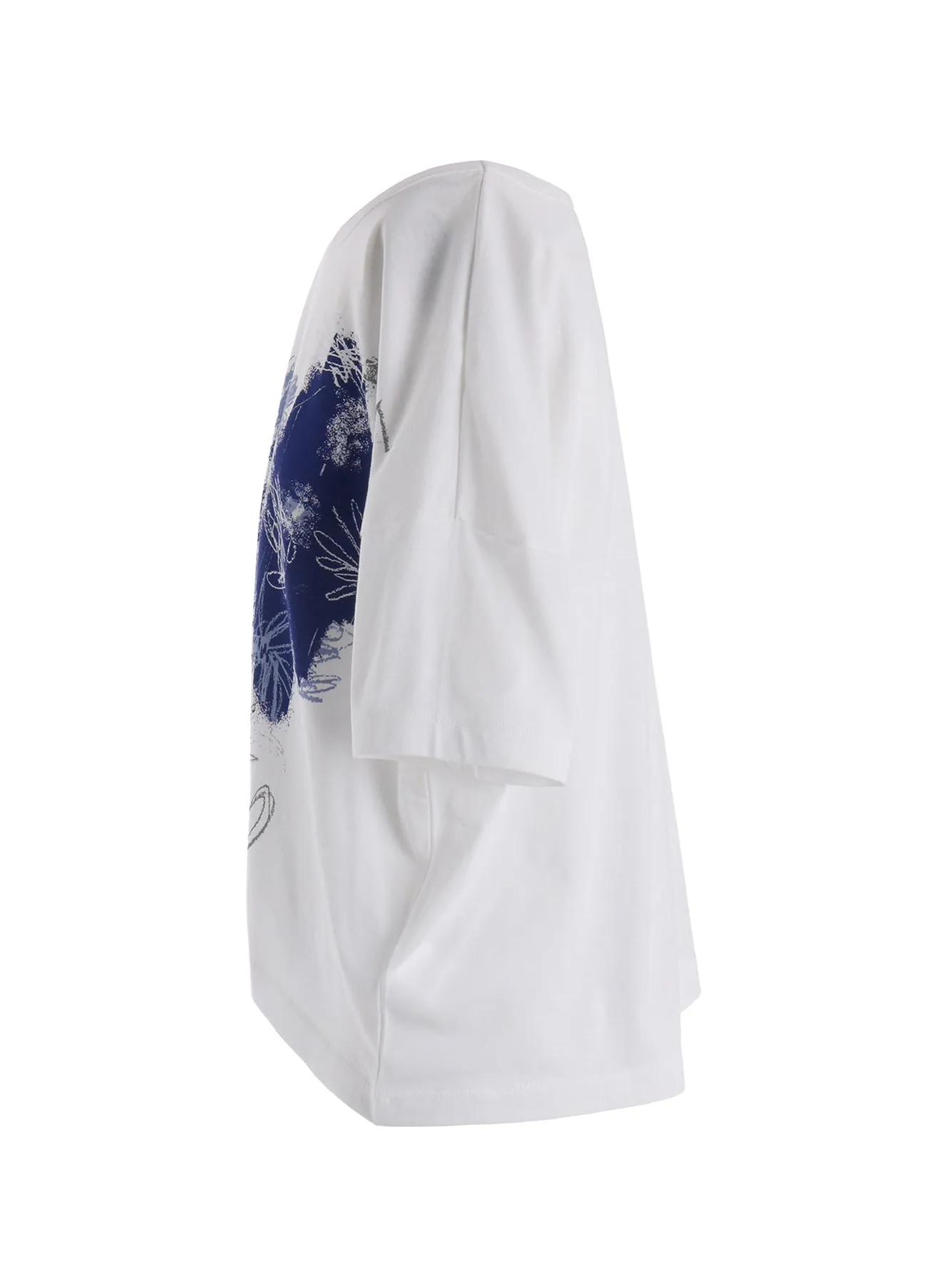 COTTON JERSEY FLOWER PRINT ROUND NECK LOOSE TEE sold by Yohji Yamamoto product image thumbnail 3