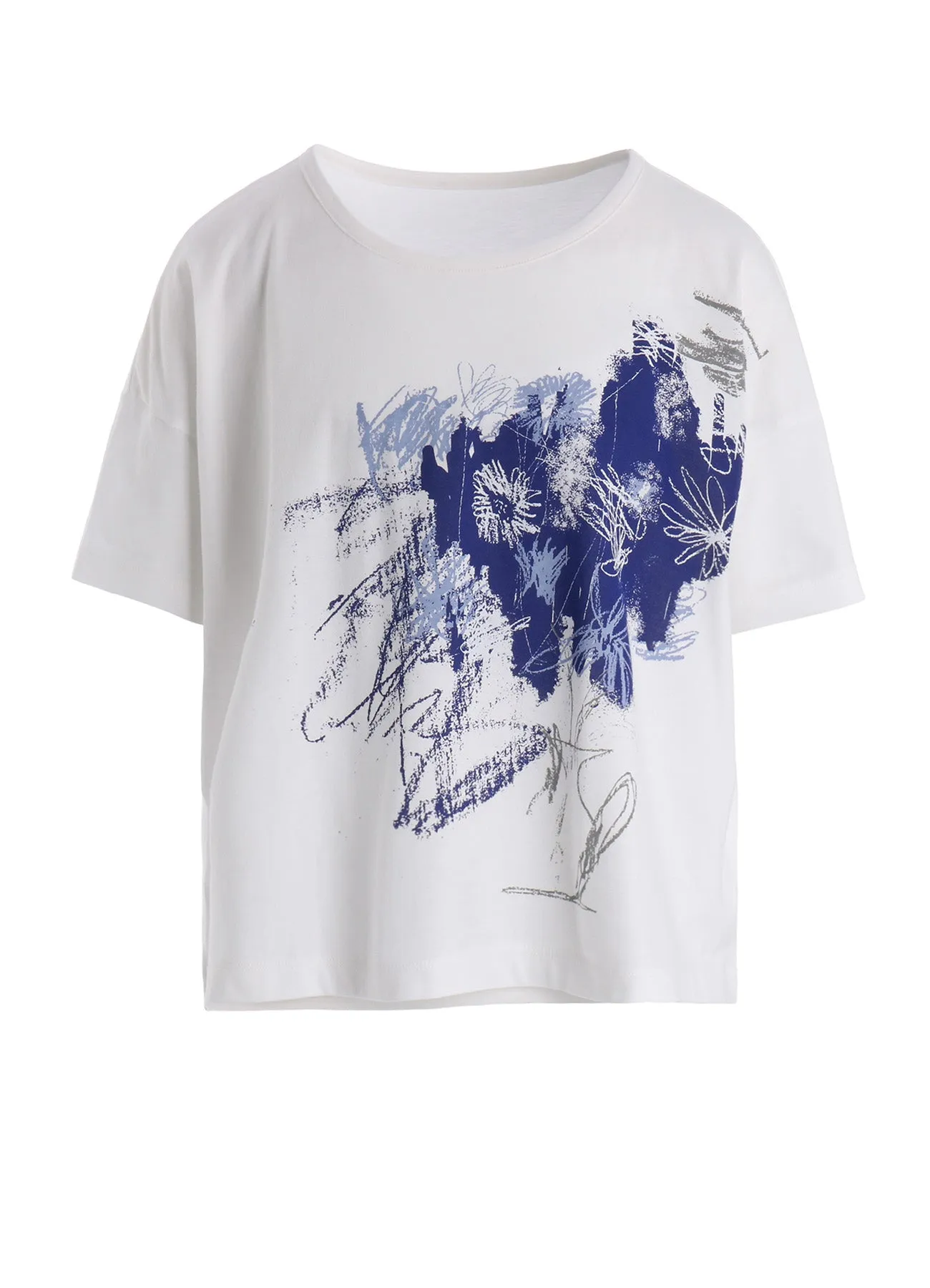 COTTON JERSEY FLOWER PRINT ROUND NECK LOOSE TEE sold by Yohji Yamamoto