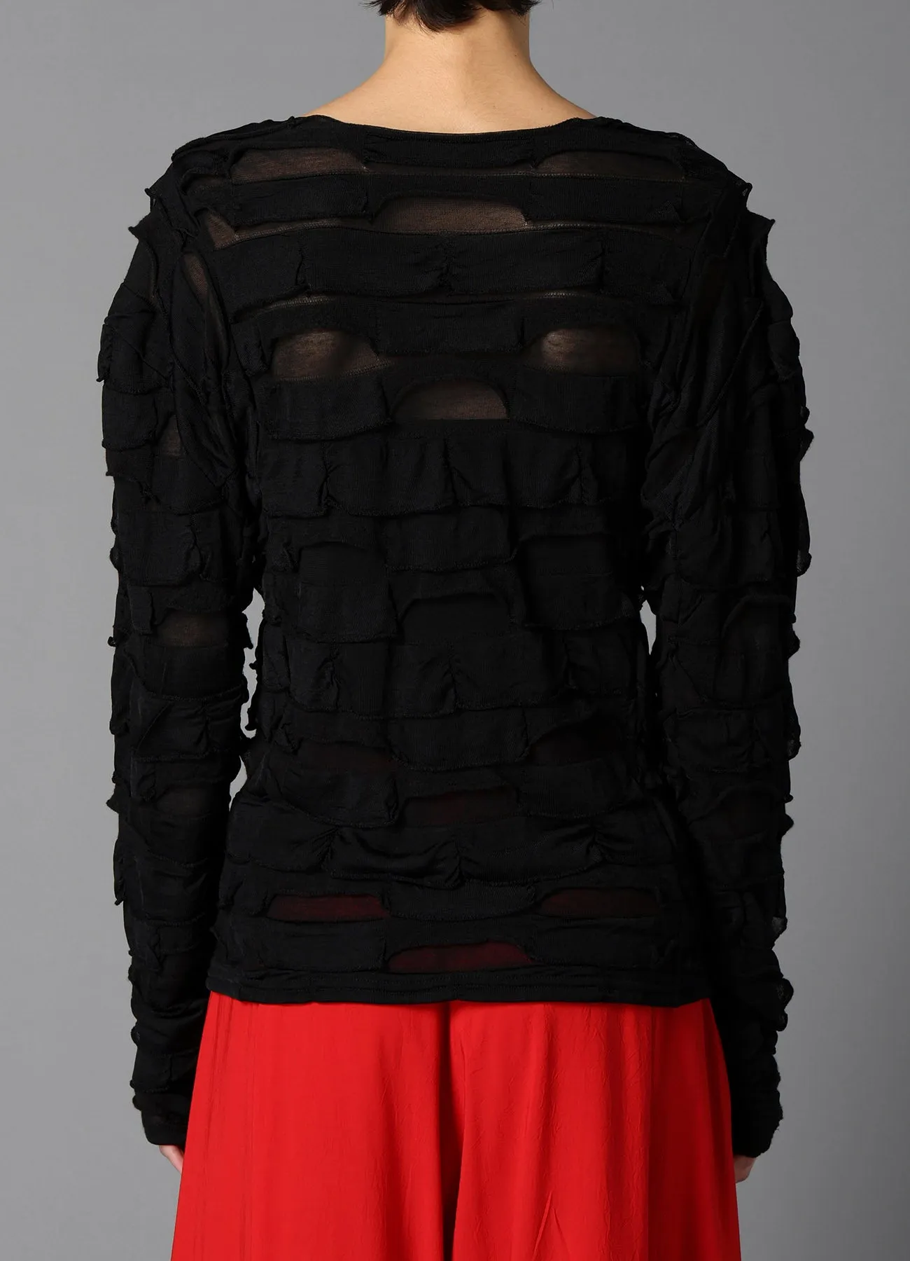 FRILLED JACQUARD PANEL DESIGN LONG SLEEVE TEE sold by Yohji Yamamoto product image thumbnail 4