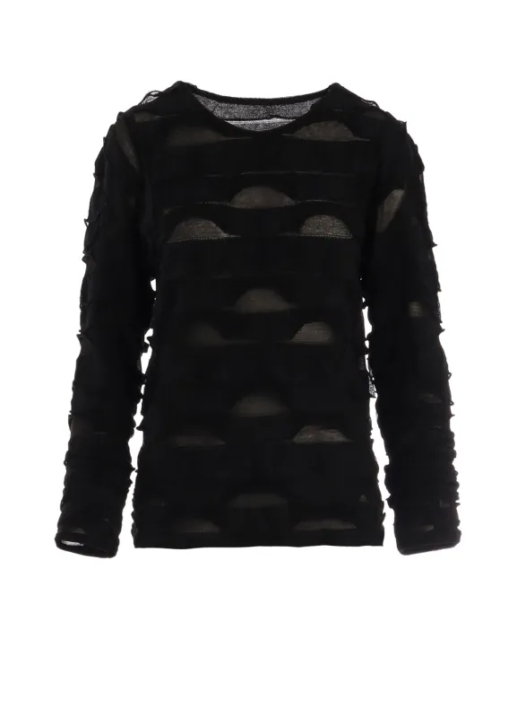 FRILLED JACQUARD  PANEL DESIGN LONG SLEEVE TEE made by Yohji Yamamoto