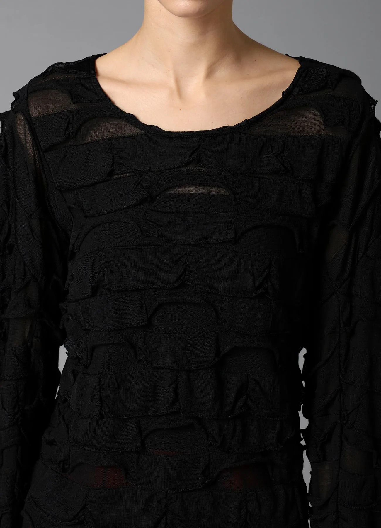 FRILLED JACQUARD PANEL DESIGN LONG SLEEVE TEE sold by Yohji Yamamoto product image thumbnail 5