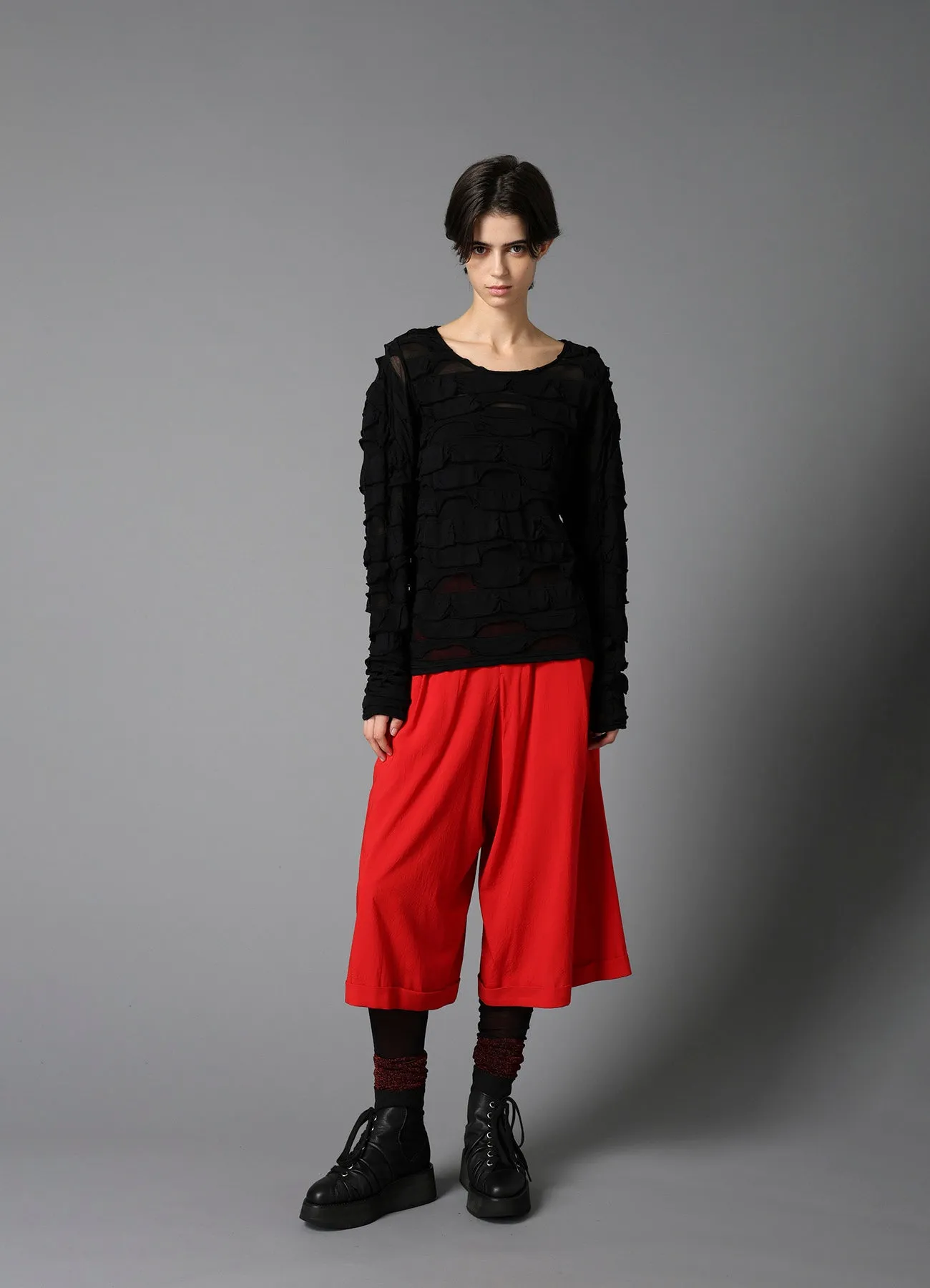 FRILLED JACQUARD PANEL DESIGN LONG SLEEVE TEE sold by Yohji Yamamoto product image thumbnail 2