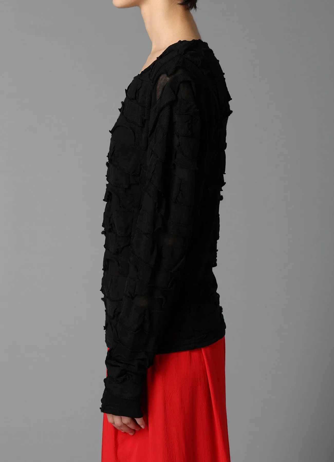 FRILLED JACQUARD PANEL DESIGN LONG SLEEVE TEE sold by Yohji Yamamoto product image thumbnail 3