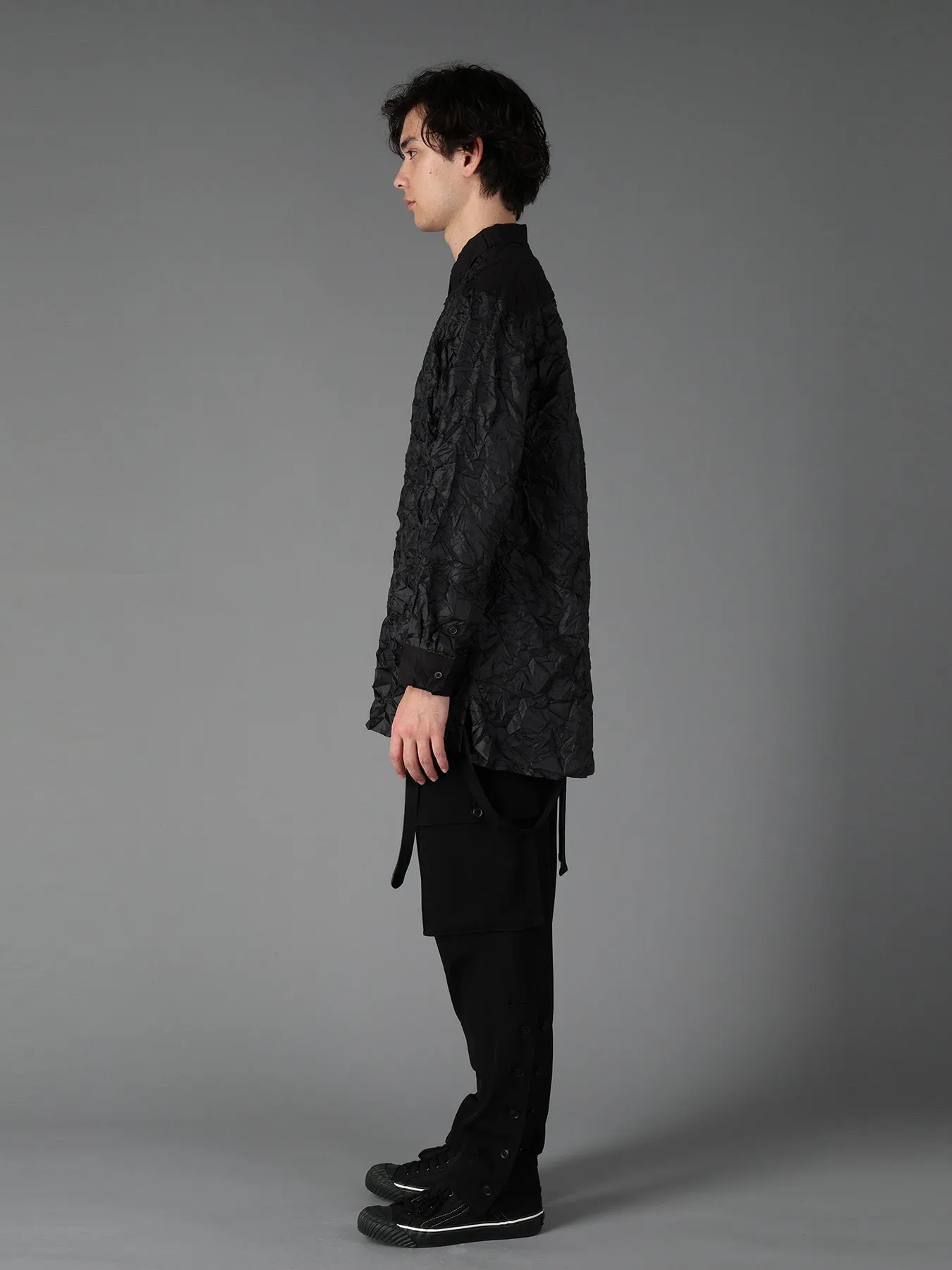 CRUSHED FABRIC LONG SLEEVE SHIRT-BLACK sold by Yohji Yamamoto product image thumbnail 4