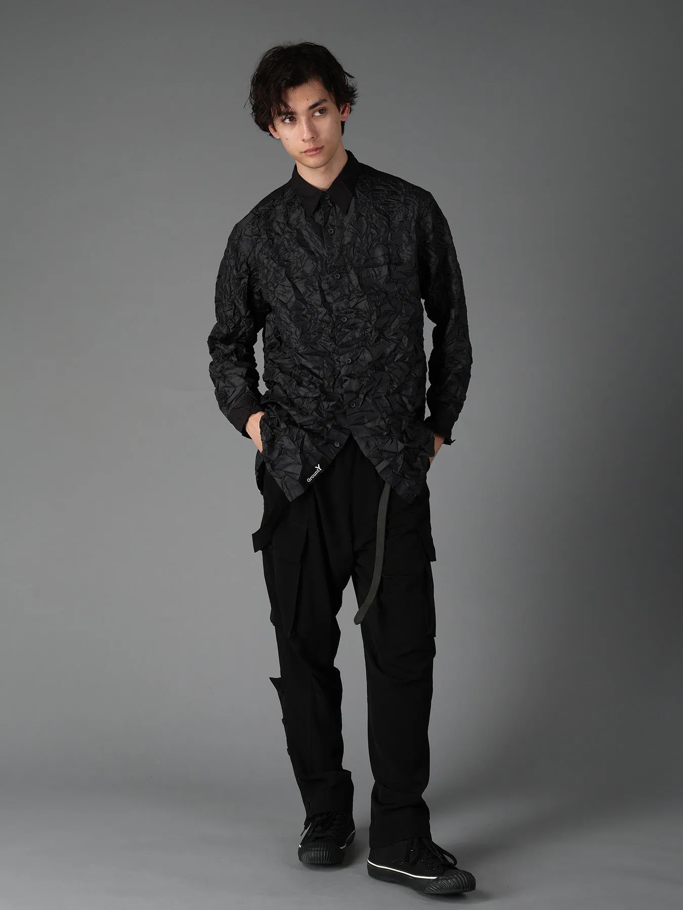 CRUSHED FABRIC LONG SLEEVE SHIRT-BLACK sold by Yohji Yamamoto product image thumbnail 2