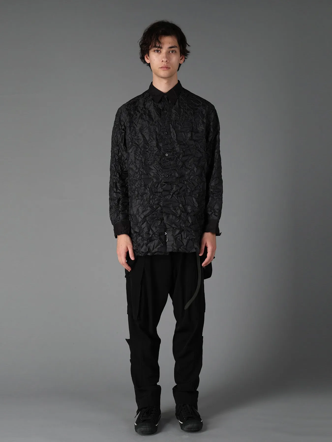 CRUSHED FABRIC LONG SLEEVE SHIRT-BLACK sold by Yohji Yamamoto product image thumbnail 3