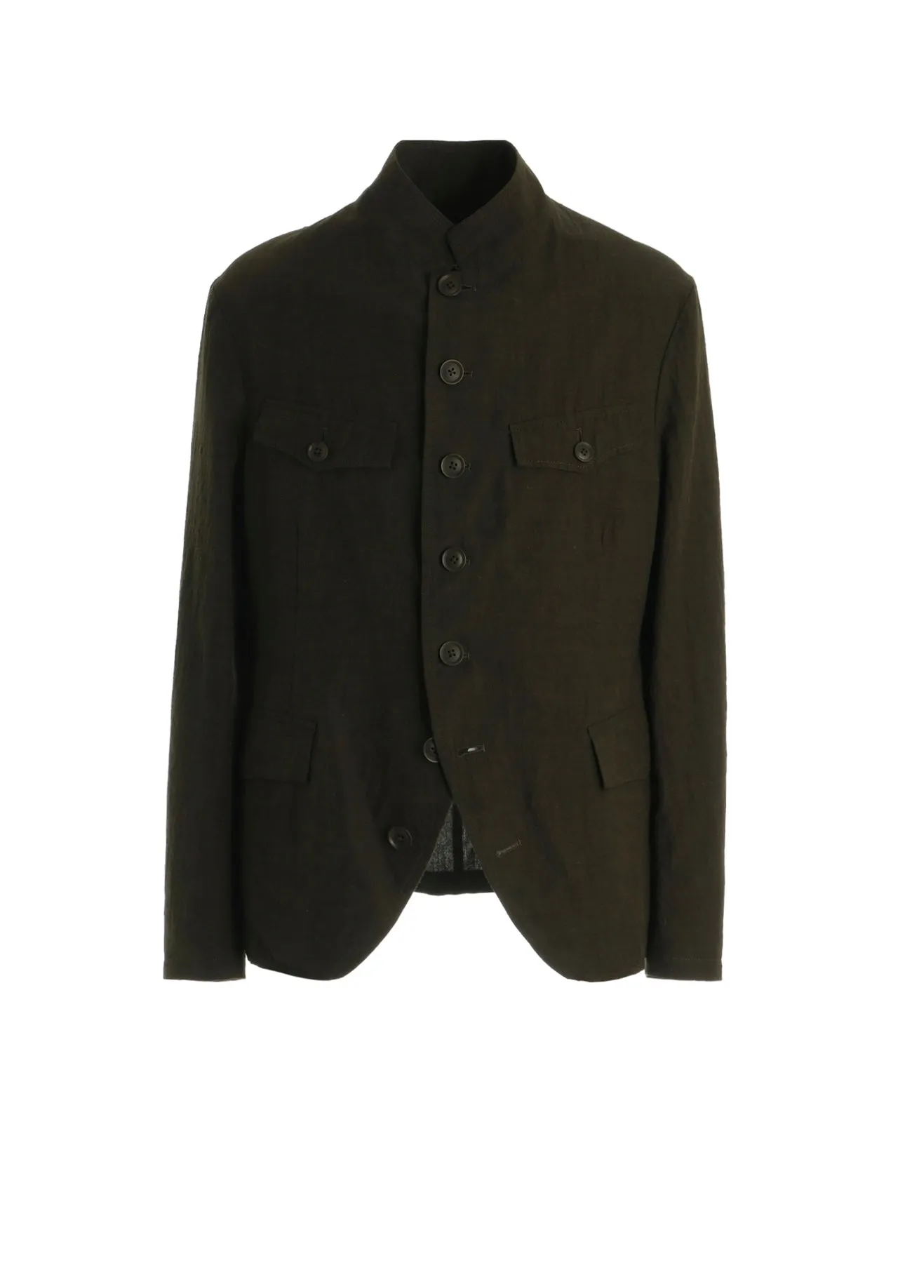 COTTON WOOL FLAX BROAD STAND COLLAR JACKET sold by Yohji Yamamoto