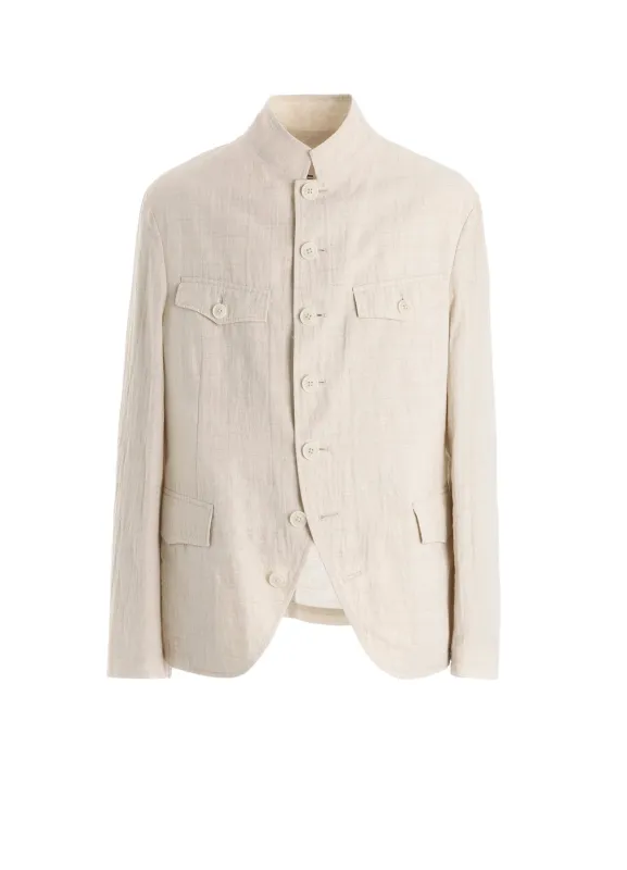 COTTON WOOL FLAX BROAD STAND COLLAR JACKET made by Yohji Yamamoto