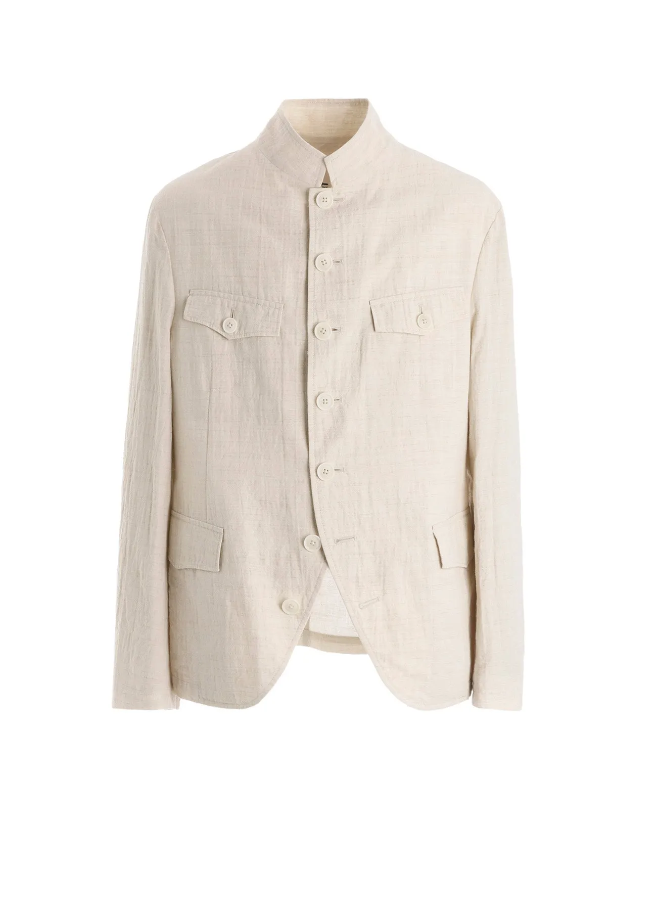 COTTON WOOL FLAX BROAD STAND COLLAR JACKET sold by Yohji Yamamoto