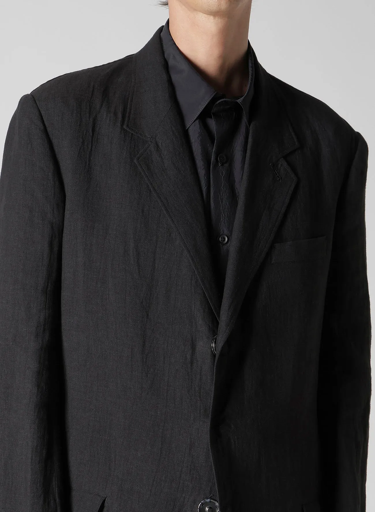 LINEN CLOTH FRONT EDGE 3SNAP BOTTON JACKET sold by Yohji Yamamoto product image thumbnail 3