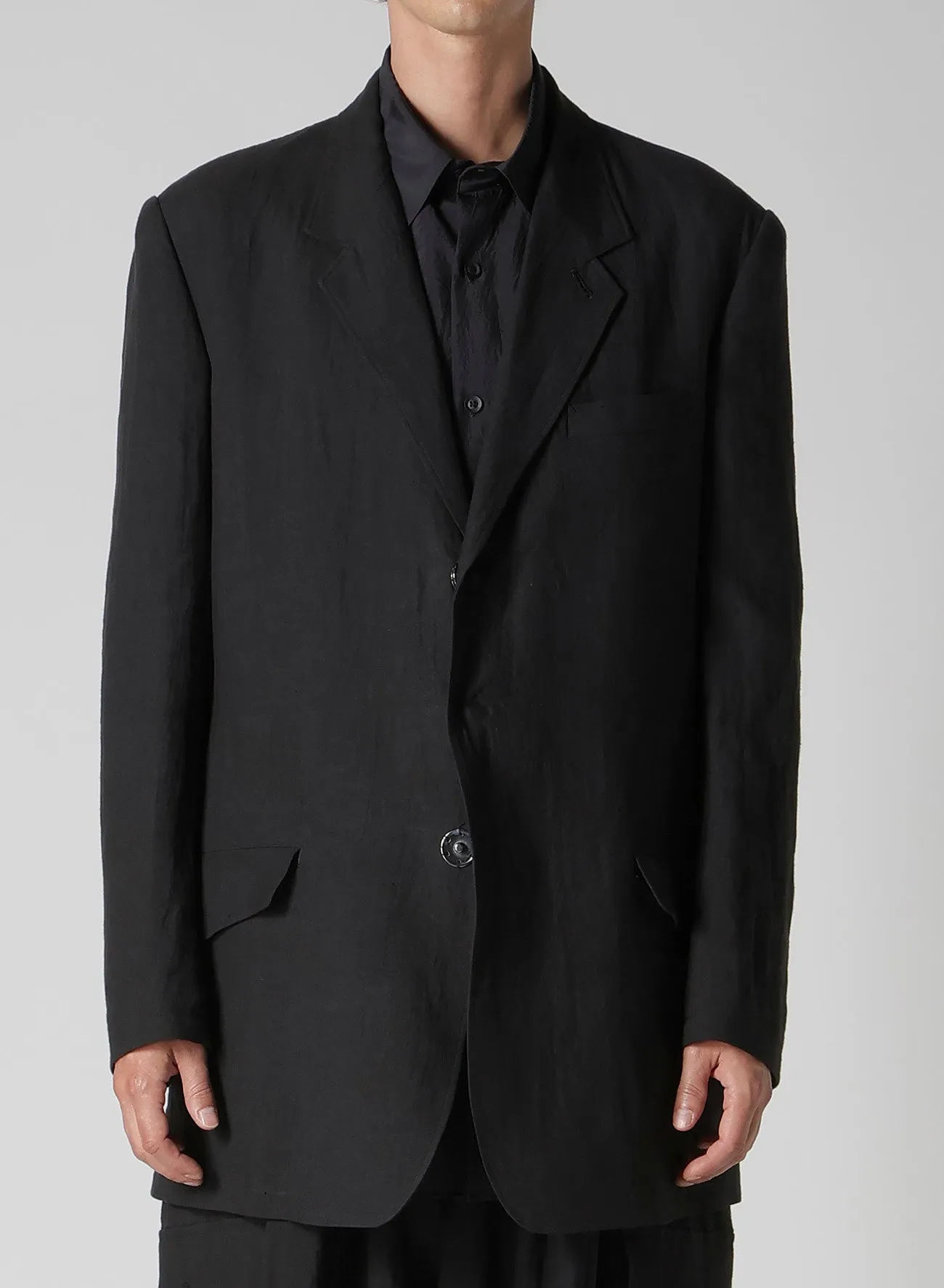 LINEN CLOTH FRONT EDGE 3SNAP BOTTON JACKET sold by Yohji Yamamoto product image thumbnail 2